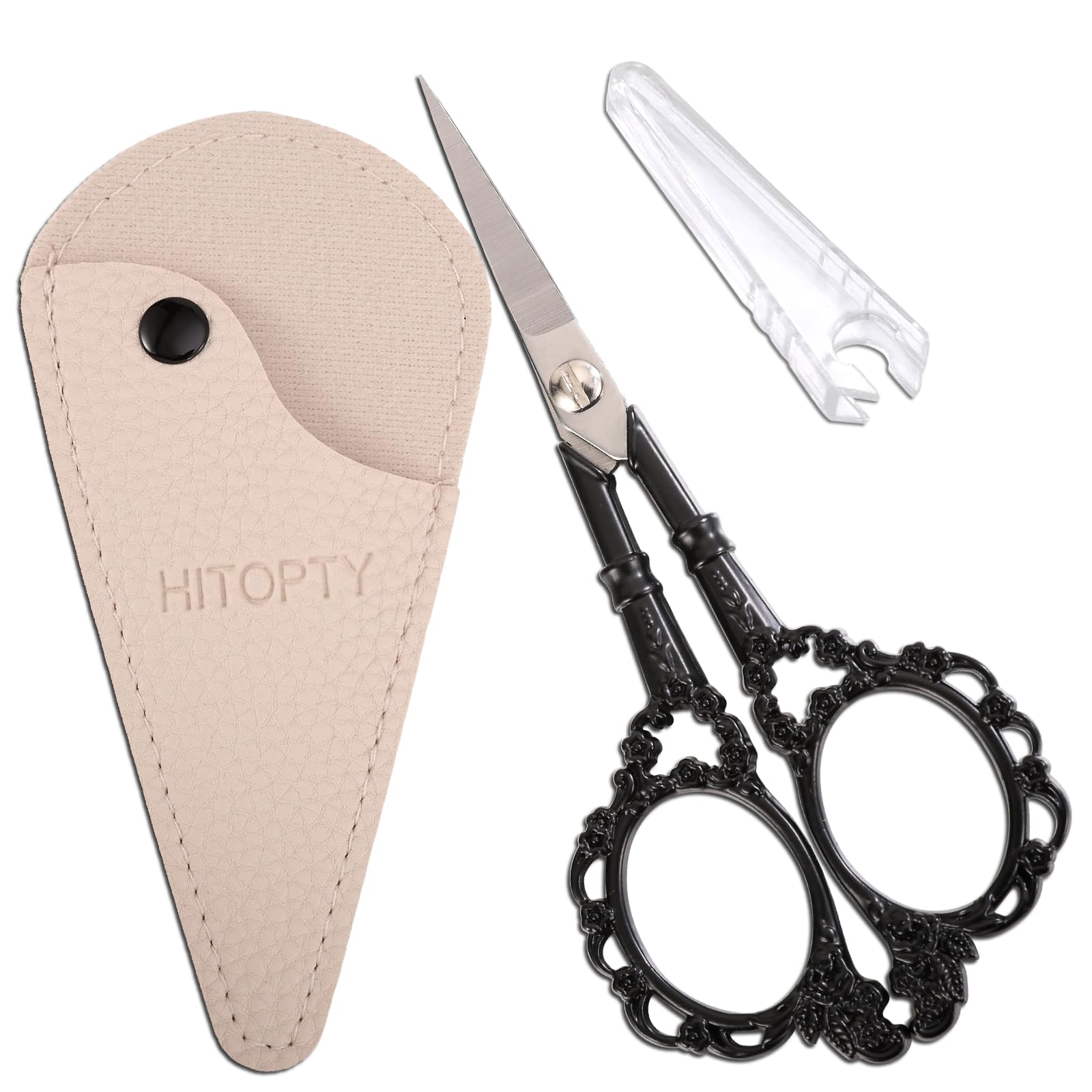 HITOPTY Small Sharp Embroidery Scissors with Cover - Tiny Precision Detail Scissors for Sewing Crafting Needlework Thread Fabric Yarn Cutting, Little Cute Black Shears