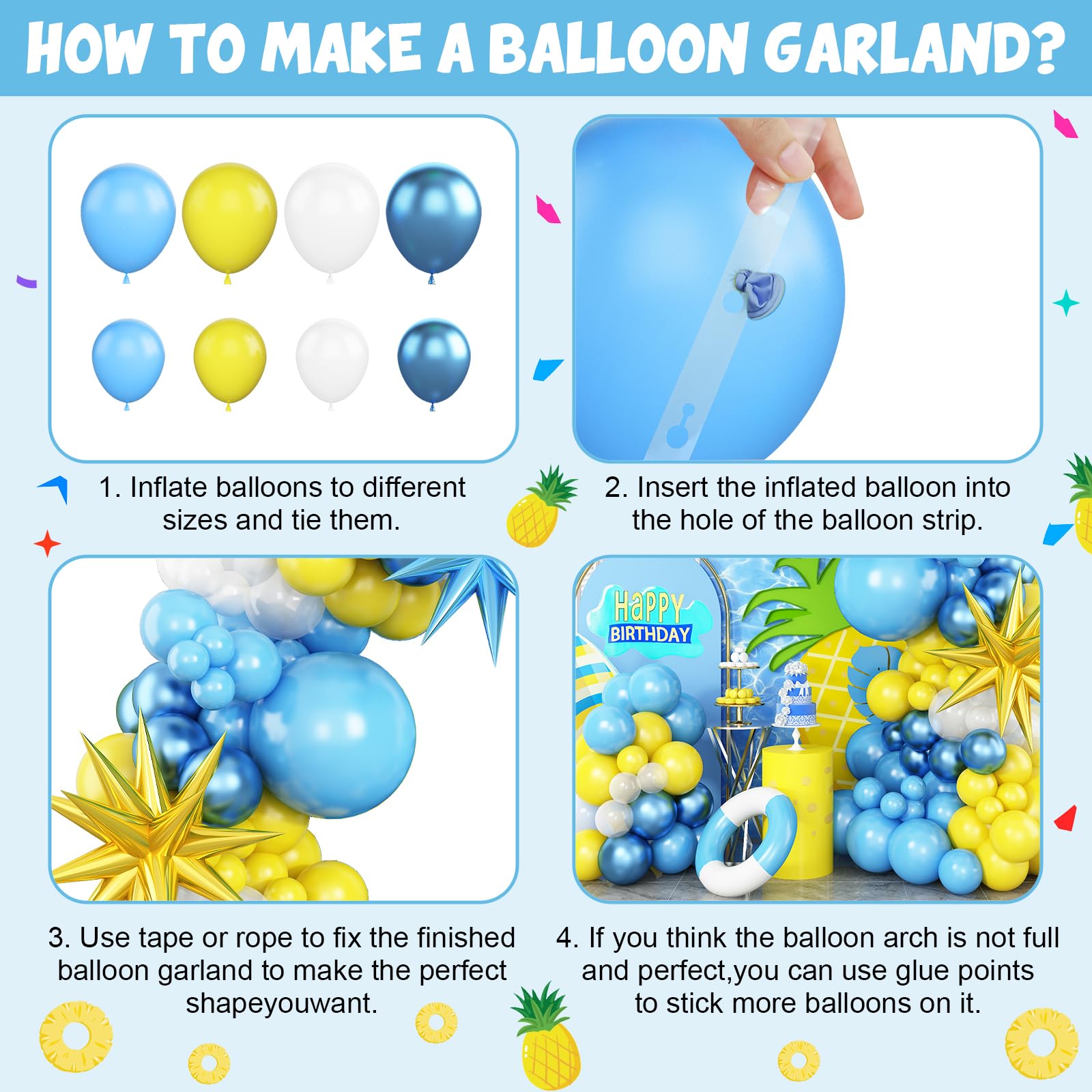 Adorely Yellow Blue Clear Balloon Arch Kit with Explosion Star Balloons, Cartoon Sponge Theme Balloons Garland Kit for Boys Girls Cartoon Sponge Birthday Baby Shower Sponge Bob Party Supplies