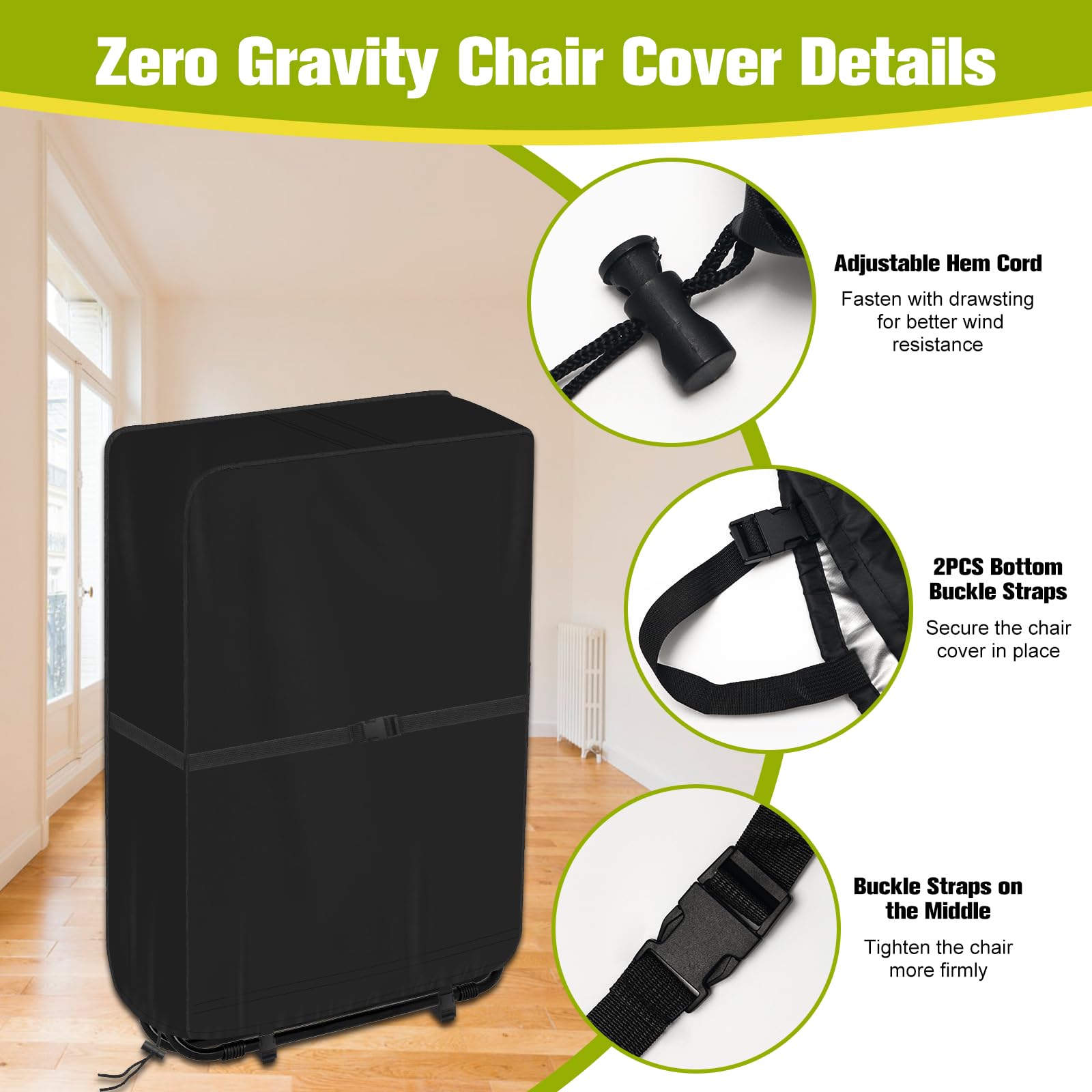 2 Pack Zero Gravity Chair Cover, COITEK 27.98" W x43.3" H Waterproof Dustproof Outdoor Folding Lawn Lounge Chair Cover with Storage Bag(110x71 cm, Black )