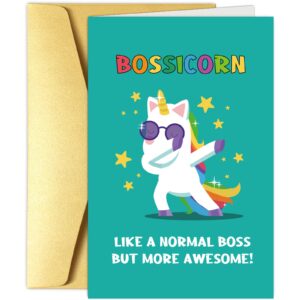 obbyidk funny bossicorn boss's day card, cute unicorn boss birthday card, boss thank you card, like a normal boss but more awesome