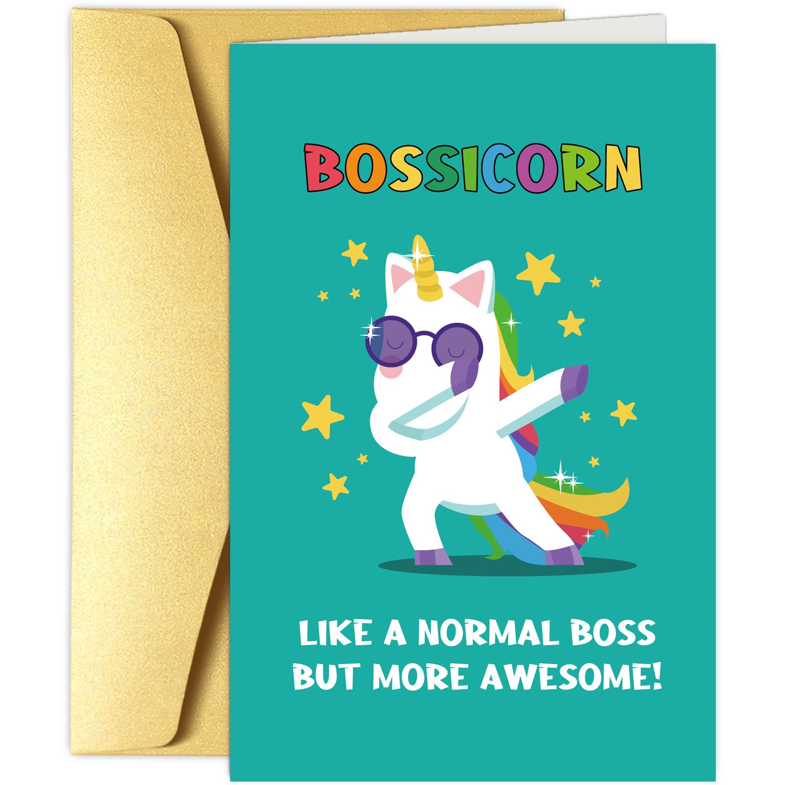 Obbyidk Funny Bossicorn Boss's Day Card, Cute Unicorn Boss Birthday Card, Boss Thank You Card, Like A Normal Boss but More Awesome