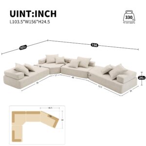 FREESNOOZE Oversized Modular U Shaped Sectional Sofa, Modern Minimalist Boucle Sofa for Living Room, 4PC Free Combination, Beige