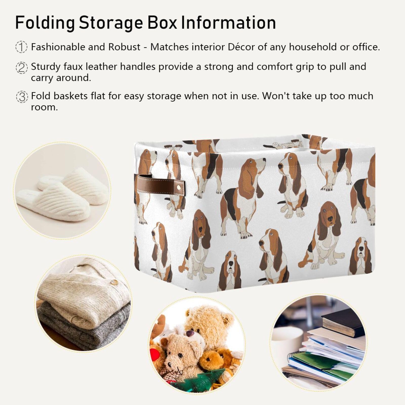 susiyo Large Foldable Storage Bin Basset Hound Dogs Fabric Closet Storage Baskets Collapsible Decorative Baskets Organizing Basket Bin for Shelves Closet Home Bedroom Living Room-1Pack