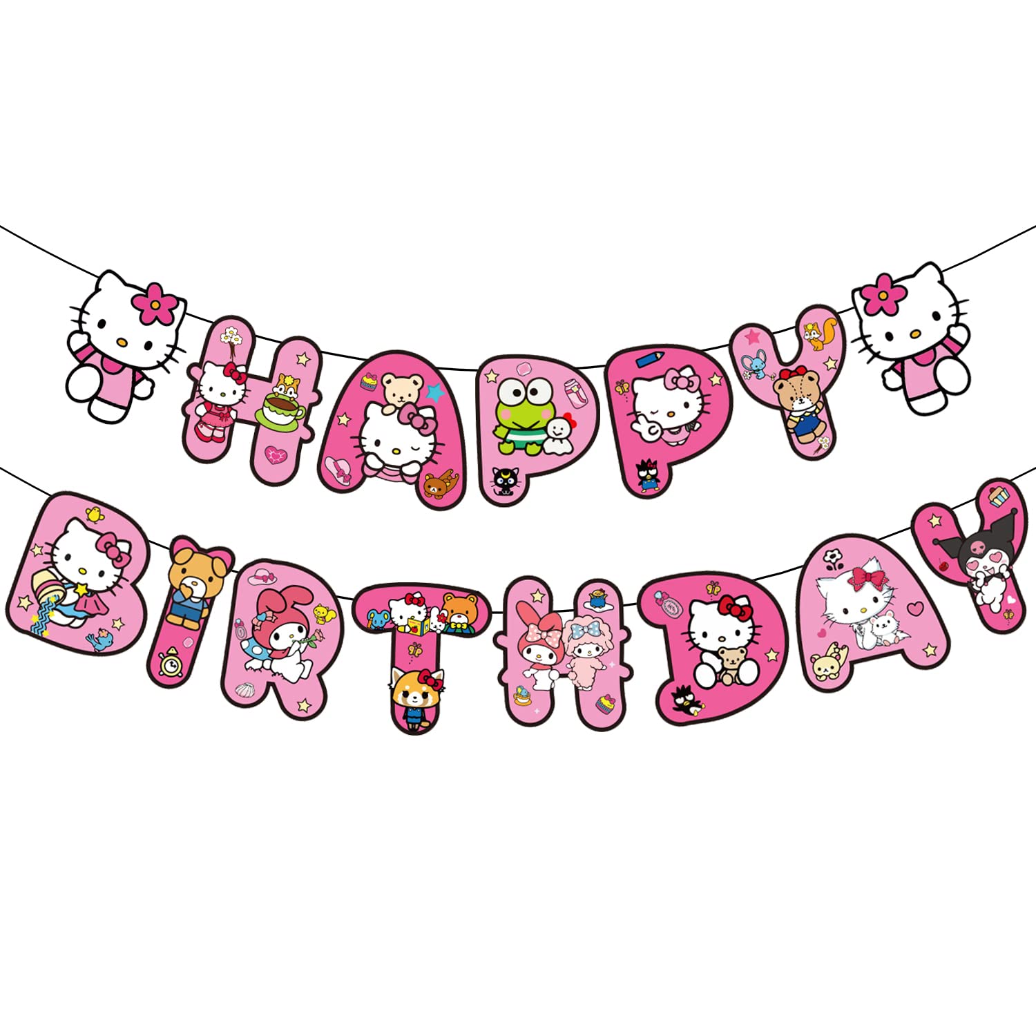 Cartoon Birthday Banner Cute Anime Happy Birthday Banners Kawaii Birthday Party Decorations for Kids Girls Boys Teens Birthday Backdrop Party Supplies