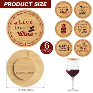 KIKINIKO 6 Pack Wine Glass Covers Funny - Fun Wooden Wine Glass Covers to Keep Bugs Out with Bamboo Toppers - Wine Accessories for Parties, Housewarming Gifts