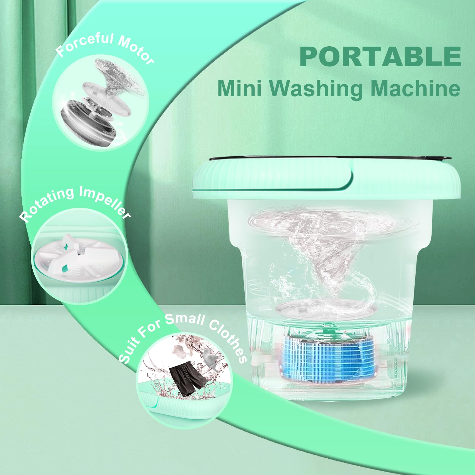 QHULKHQ Portable Washing Machine, Mini Foldable Washing Machine 6.5L with 3 Modes Cleaning for Underwear, Sock and Small Delicates, Mini Washing Machine for Apartment, Camping, RV (Green)