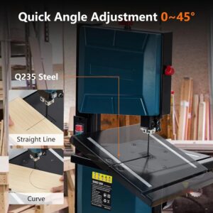 PioneerWorks 3-Amp & 8-Inch Bandsaw, 1800FPM Benchtop Bandsaw with Removable Safty Key, 0-45 Tilting Range, Saw For Cutting Wood with Fence and Miter Gauge, Band Saws for Woodworking