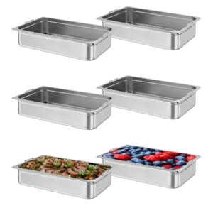 full size steam table pans with handle, 6-pack 4 inch deep restaurant steam table pans commercial, anti-jamming hotel pan stainless steel