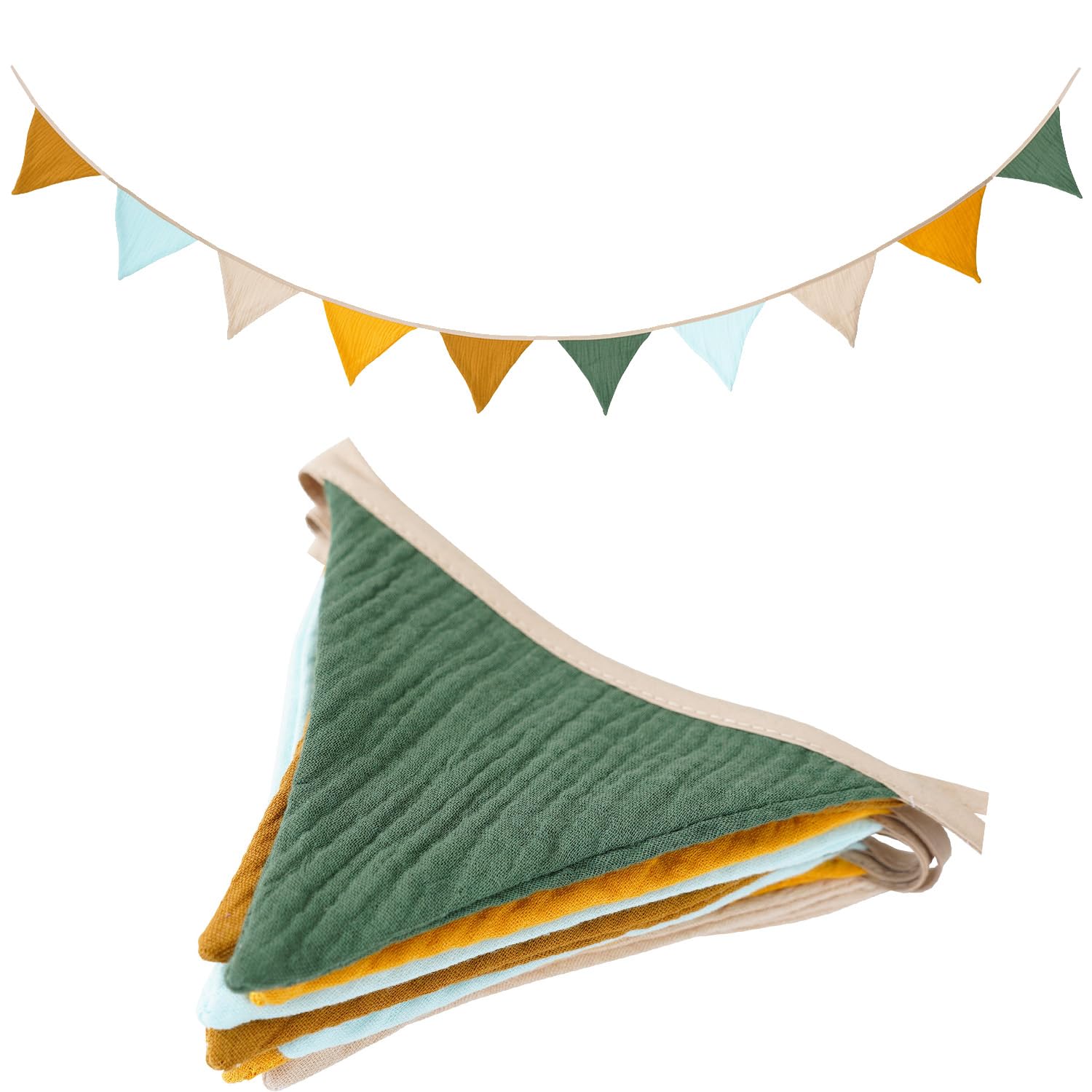 Uorbmaio Bunting Banner Triangle Flags Fabric, Garland Bunting Flag Banners for Birthday Wedding Baby Shower Party Supplies Classroom Nursery Playroom Decor(Brown Yellow)