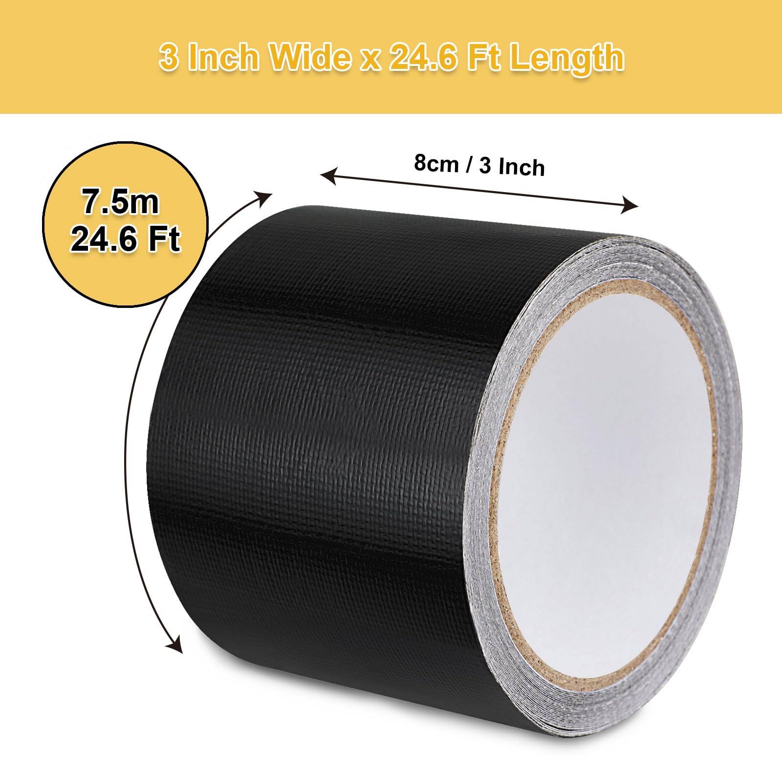 RV Awning Repair Tape Heavy Duty Waterproof Tent Repair Tape for Tarp,Parasol, Canopy, Car and Boat Covers, Underbelly Repair Patch Kit Outdoor UV proof Fabric Repair Tape Black (3 in x24.6ft)