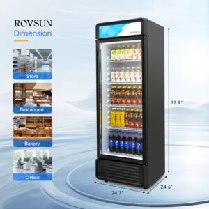 ROVSUN 12.2 Cu.Ft Commercial Refrigerator Display Refrigerator ETL NSF Certified, Commercial Beverage Cooler Glass Door Merchandiser Drink Fridge w/Adjustable Shelves LED Light for Bar Restaurant