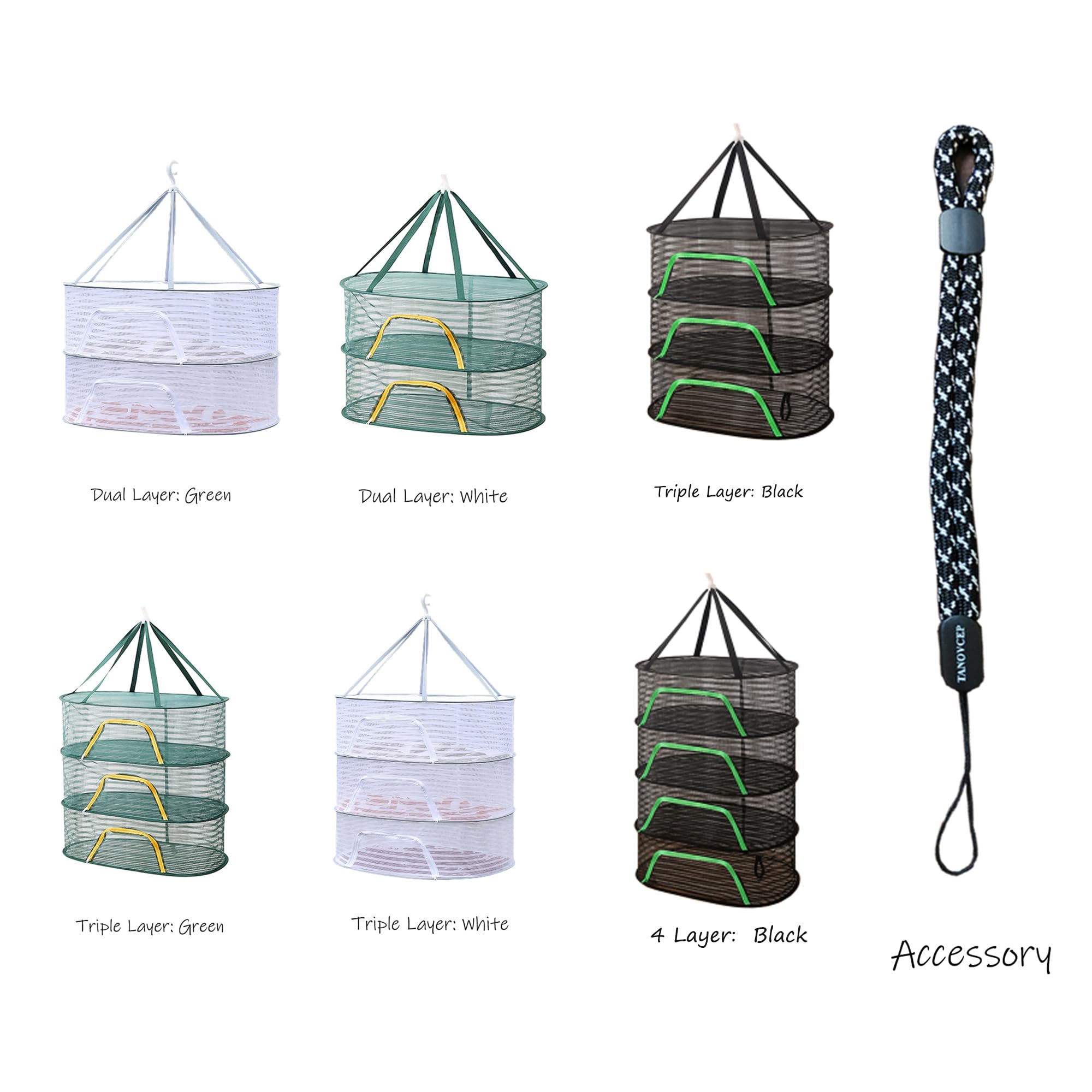 TANOVCEP Foldable Drying Net for Vegetables, Fish, and Dehydrated Goods, Multi-Tiered Food Drying Net, Versatile Drying Rack, Windproof Design, Zipper Closure for Insect Protection 4Layer