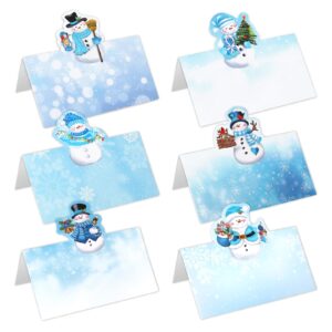 whaline 90pcs christmas place cards 2 x 3.5 inch blue purple snowman snowflake tent name cards blank seat assignment labels for winter xmas party table setting supplies