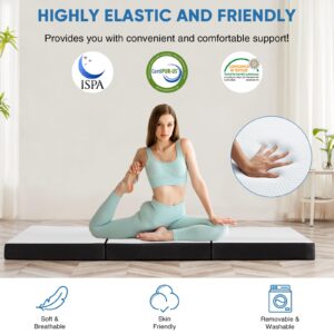 OLIXIS Tri-fold Memory Foam Mattress - 4 Inch Queen Size Portable Floor Bed, Foldable Mat for Kids and Adults, Collapsible and Washable Cover with CertiPUR-US Certified, for Travel & Camping & Yoga