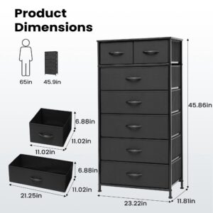 Pellebant Dresser for Bedroom with 7 Drawers, Tall Dresser Vertical Storage Tower, Sturdy Metal Frame, Fabric Storage Bins with Plastic Handle, Wooden Top, Organizer Unit for Closet/Hallway, Black