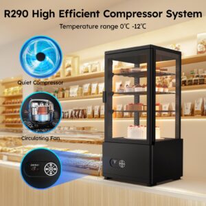 Commercial Display Cake Refrigerator, 3Cu. FT (86 L) Commercial Refrigerator Display Case, Double-Layered Glass Display Cake Fridge with Interior LED Lighting, Ideal for Home, Store and Cafe, Bakery