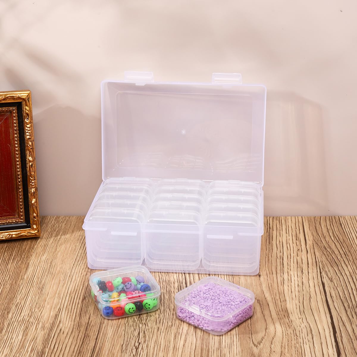 doovide Bead Organizer Box, 15Pcs Small Bead Organizers and Storage Plastic Cases Mini Clear Bead Storage Containers Boxes with Hinged Lid and Rectangle for Bracelet Making DIY Jewelry Craft Nai