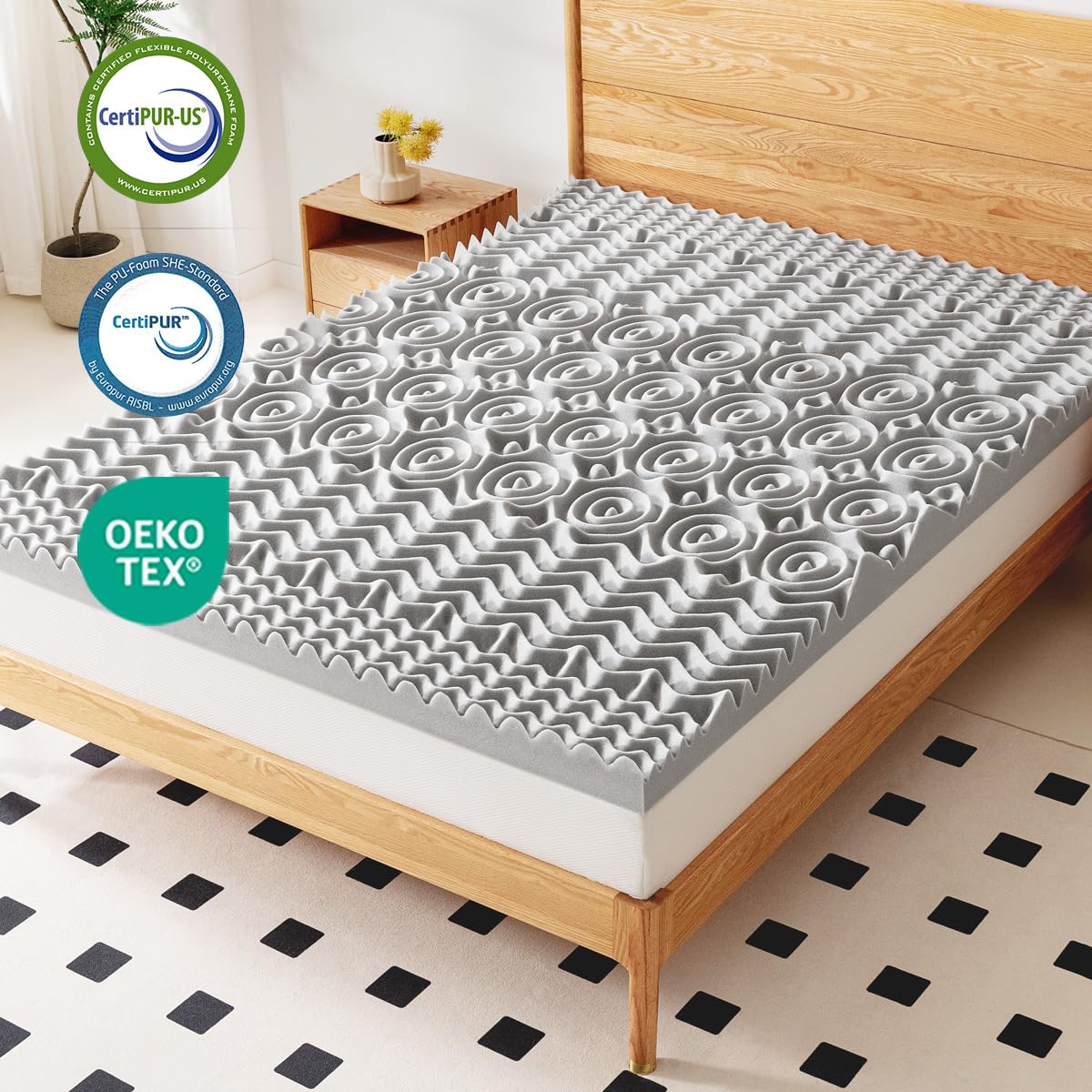 Tripie 3 Inch Mattress Topper Full, 5-Zone Bamboo Charcoal Infused Memory Foam Bed Toppers for Pressure Relief Back Pain, Ventilated Soft Bed Topper