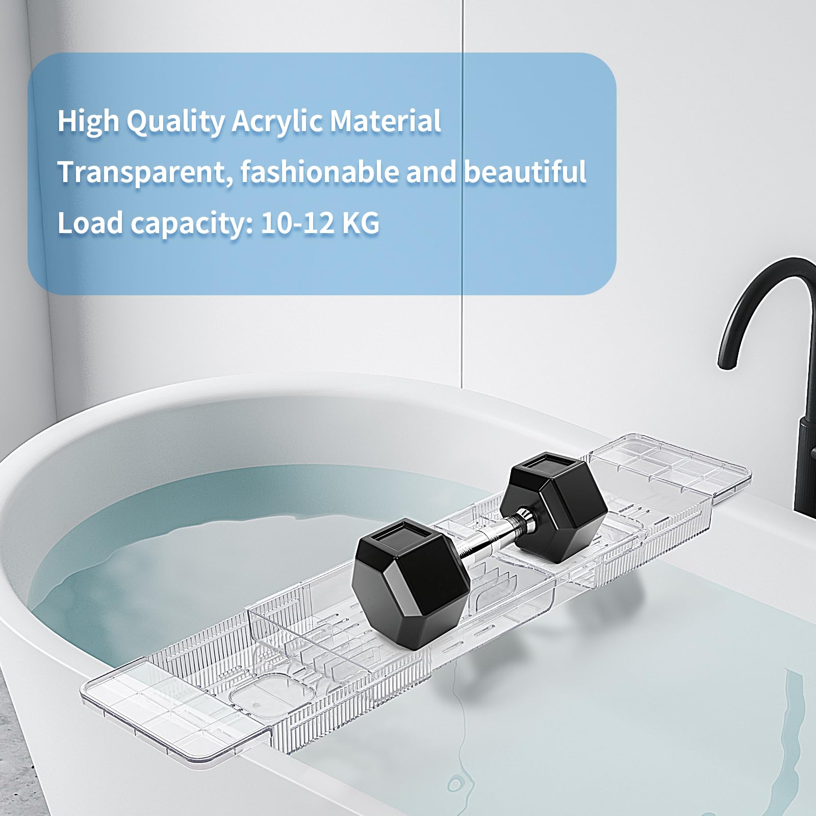 HOMEE Acrylic Bathtub Tray, Expandable Bath Caddy Tray for Bathtub, Bath Tub Tray Table, Adjustable Bath Shelf Tub Board Organizer Trays for Bathroom