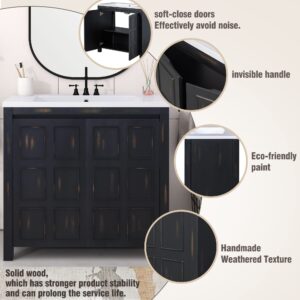 36 in Bathroom Vanity with Sink, 2 Doors and Adjustable Shelf, Wood Bathroom Sink Cabinet,Modern Freestanding Black Bathroom Vanities with Sink Combo