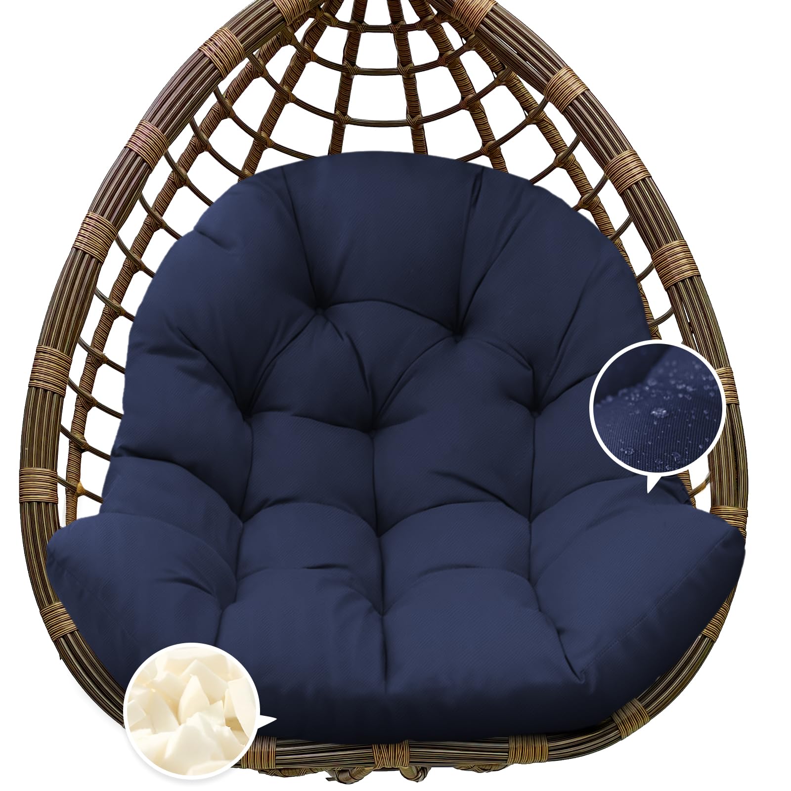 Tycdiose Egg Chair Cushion Replacement, Waterproof Outdoor Hanging Egg Chair Cushion Hammock Swing Chair Cushion Pads, U-Shaped Thickened Cushions for Hanging Egg Chair, 47x33x7 Inches (Navy Blue)