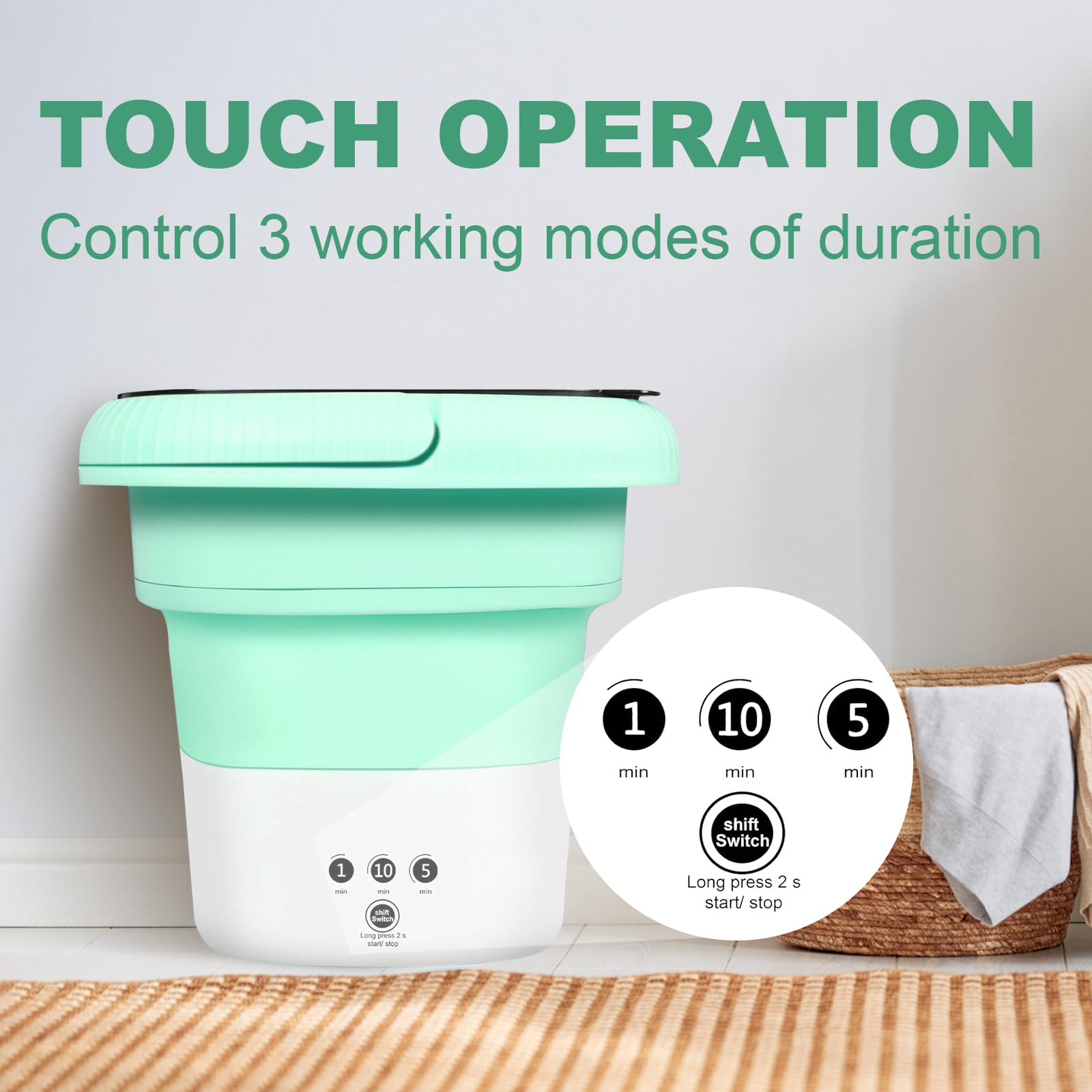 QHULKHQ Portable Washing Machine, Mini Foldable Washing Machine 6.5L with 3 Modes Cleaning for Underwear, Sock and Small Delicates, Mini Washing Machine for Apartment, Camping, RV (Green)