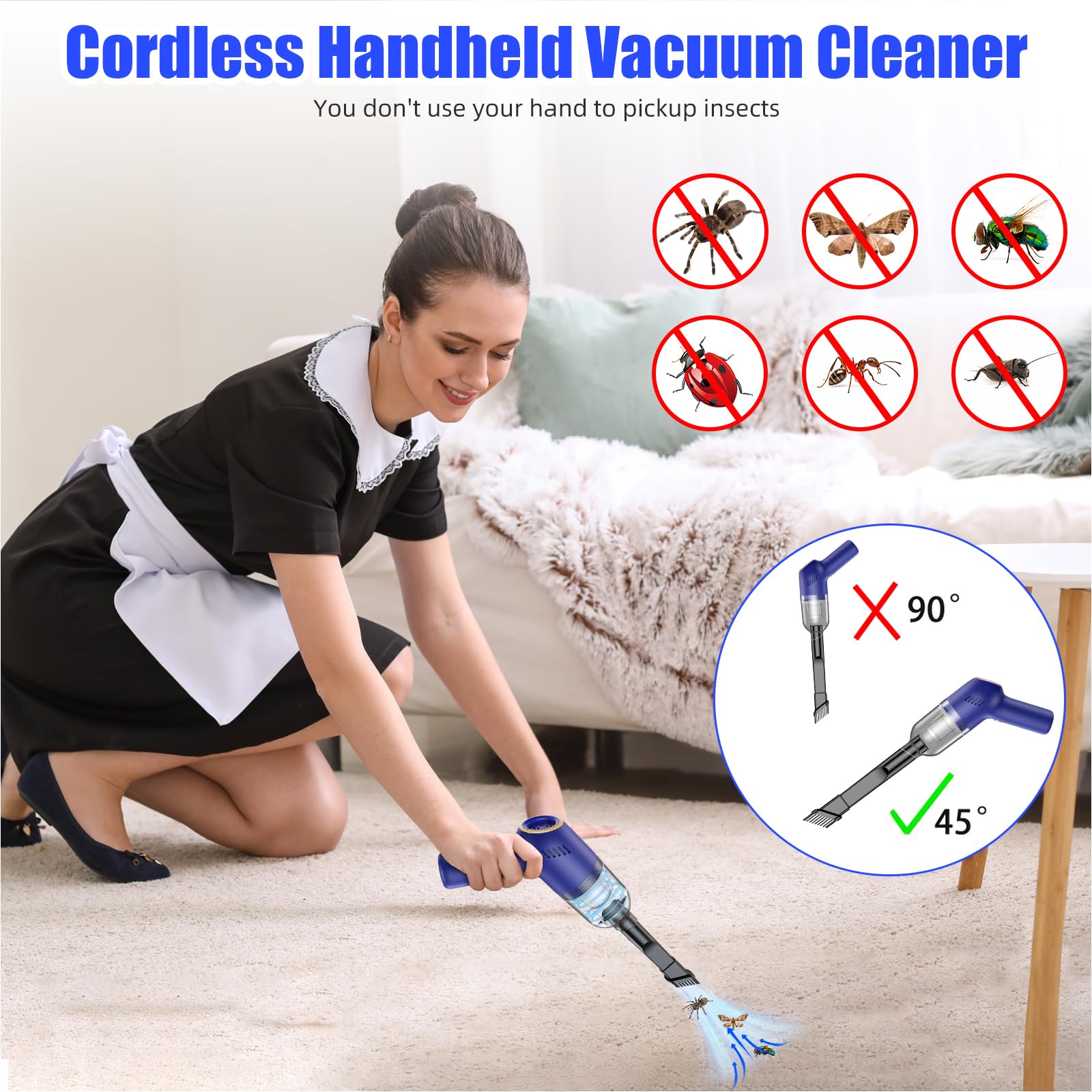 Bug Vacuum Catcher and Cordless Handheld Vacuum Cleaner- Insect Catcher Spider Vacuum Fly Vacuum Stink Bug Vacuum Powerful Tool for Home and Car, Blue