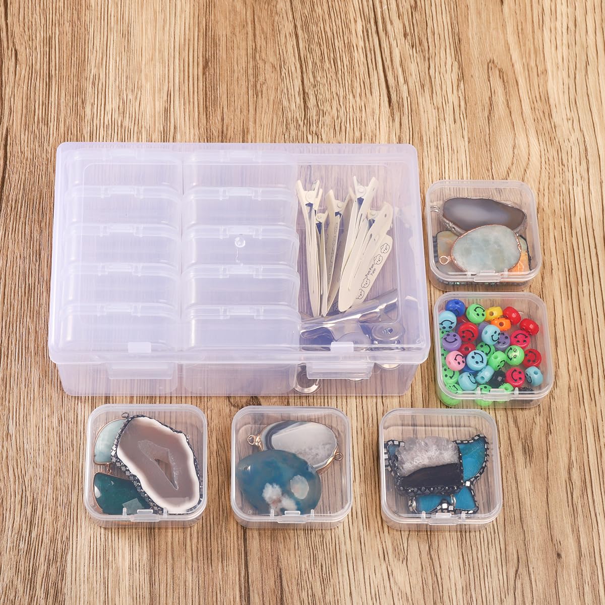 doovide Bead Organizer Box, 15Pcs Small Bead Organizers and Storage Plastic Cases Mini Clear Bead Storage Containers Boxes with Hinged Lid and Rectangle for Bracelet Making DIY Jewelry Craft Nai