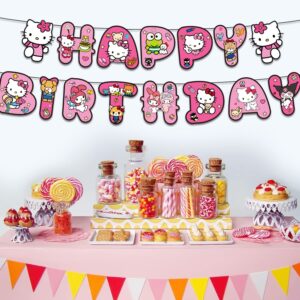 Cartoon Birthday Banner Cute Anime Happy Birthday Banners Kawaii Birthday Party Decorations for Kids Girls Boys Teens Birthday Backdrop Party Supplies