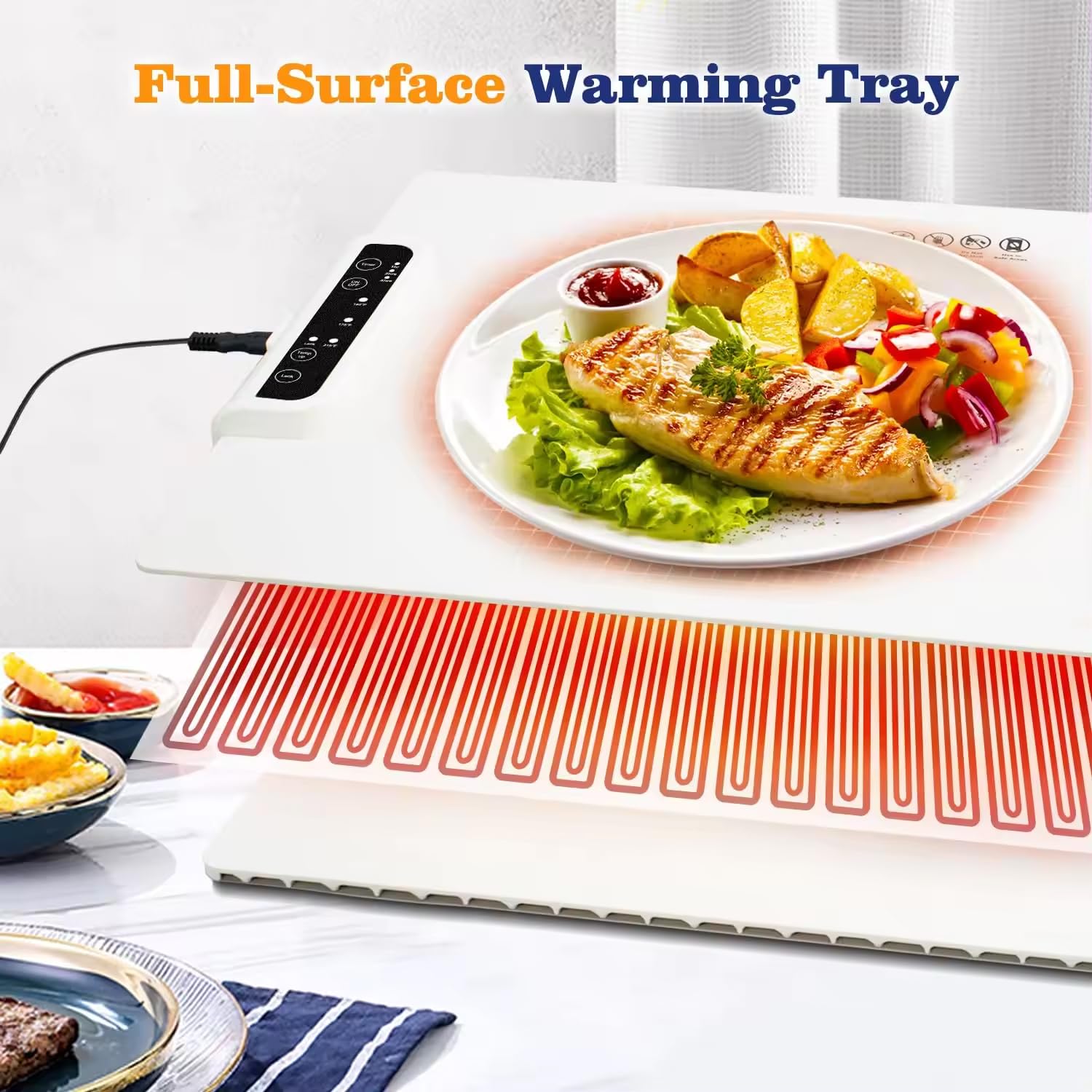 Electric Warming Tray, Food Warming Mat for Parties Buffet, Auto Shut-Off & Child Lock,3 Level Temperature Settings, Portable Foldable Roll Up Heating Pad Daily Use 24x15 Extra Large Sizes(White)