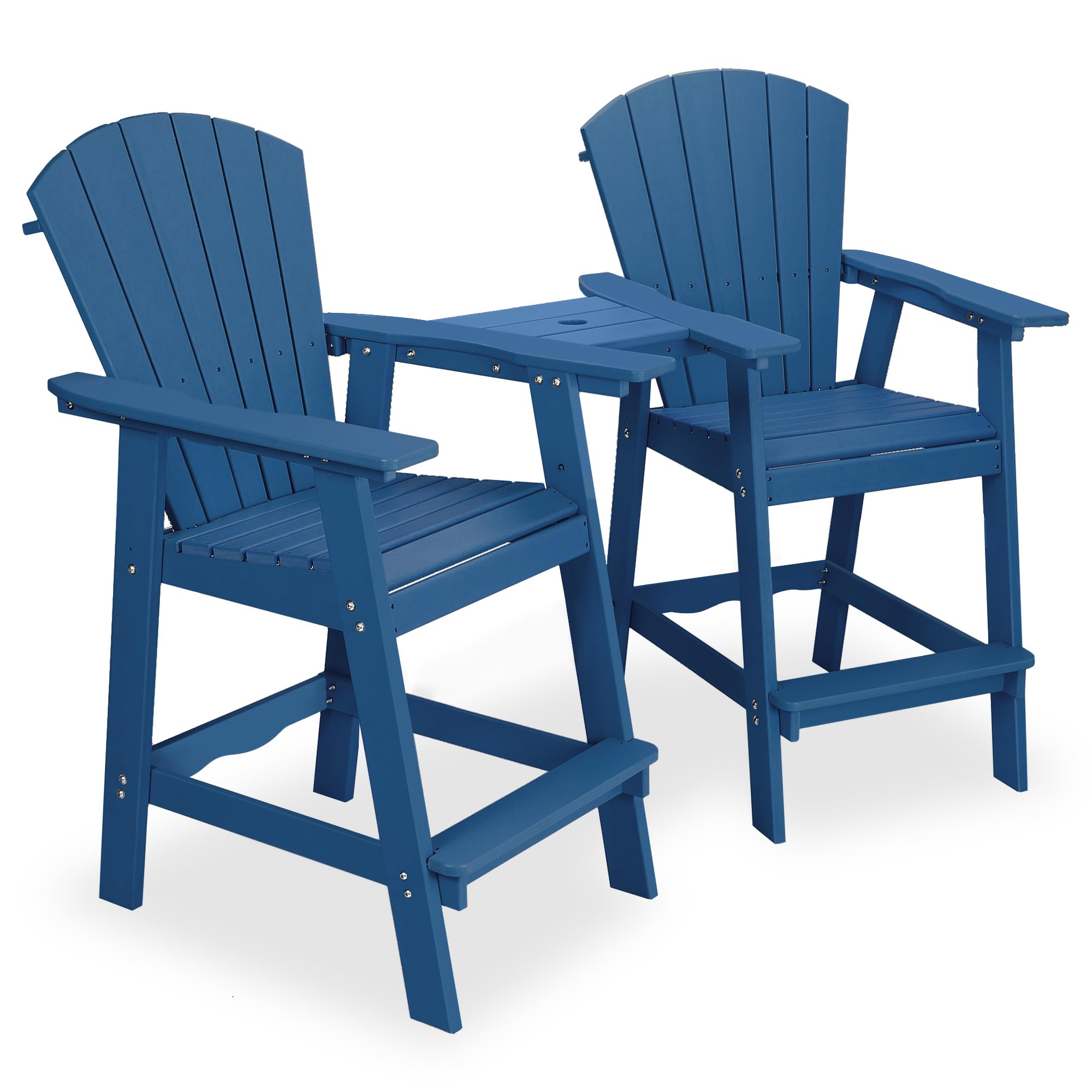 Aoorun 51.9''Poly Patio Chairs bar Height，high Outdoor Chairs Table hdpe, Tall Adirondack Set for 2 (30.7" D x 27.9" W) - Navy Blue