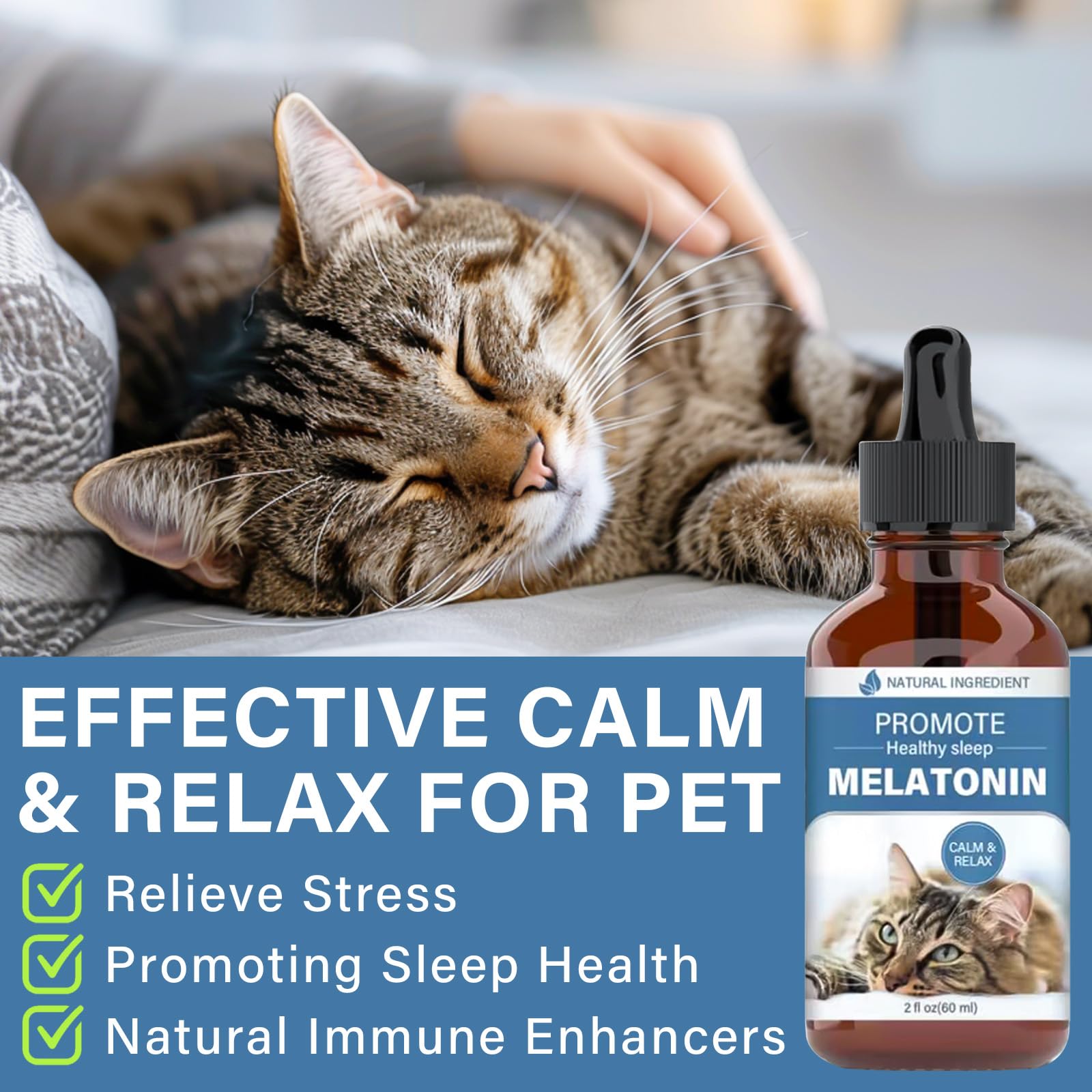 Cat Melatonin, Melatonin for Cats, Cat Anxiety&Stress Relief, Cat Calming Aid, Supports Healthy Restful Sleep for Your Cat