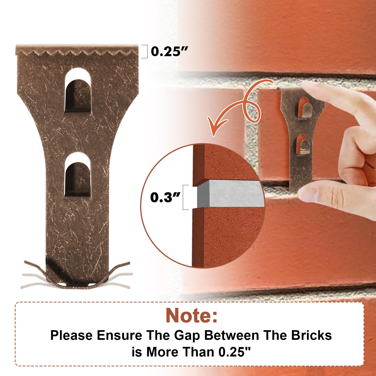 Wollibao XL Brick Wall Clips, Brick Hooks Brick Hangers for Hanging Outdoors No Drill, Fit 2.55 to 2.75 inch Wall Brick, 10 Pack