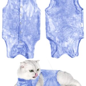 Cat Recovery Suit Cats Onesie for Female Male After Surgery Abdominal Anti Licking Wounds Skin Diseases, Breathable E-Collar Alternative for Cats and Dogs (Tie dye Blue, L)