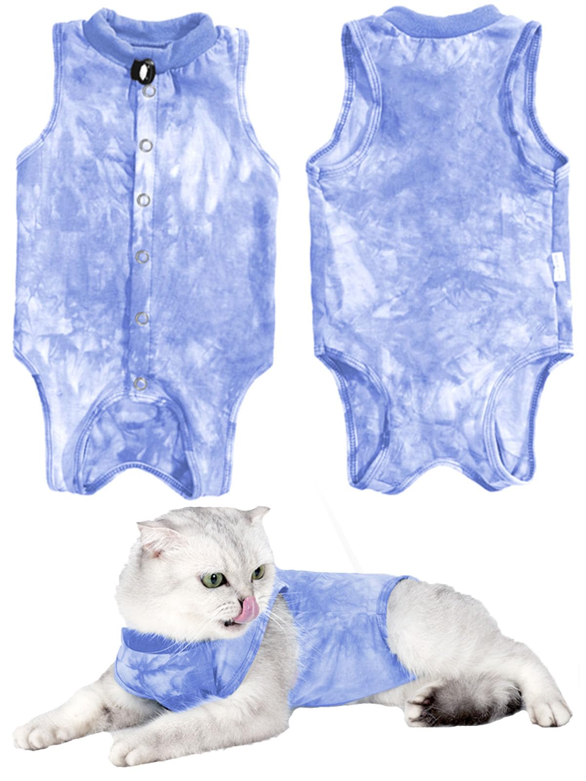 Cat Recovery Suit Cats Onesie for Female Male After Surgery Abdominal Anti Licking Wounds Skin Diseases, Breathable E-Collar Alternative for Cats and Dogs (Tie dye Blue, L)