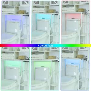 CHANFOK Over The Toilet Storage Cabinet, Storage Cabinet Over Toilet with 2 Barn Door and Toilet Paper Holder Stand,RGB Light Strip,Home Space-Saving Toilet Rack, for Bathroom, Restroom, Laundry