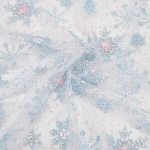 benecreat 1 yard snowflake sequins tulle, 61inch light blue sheer organza fabric snowflake embroidered mesh lace for garment accessorie, veils dress, curtain home christmas decorations