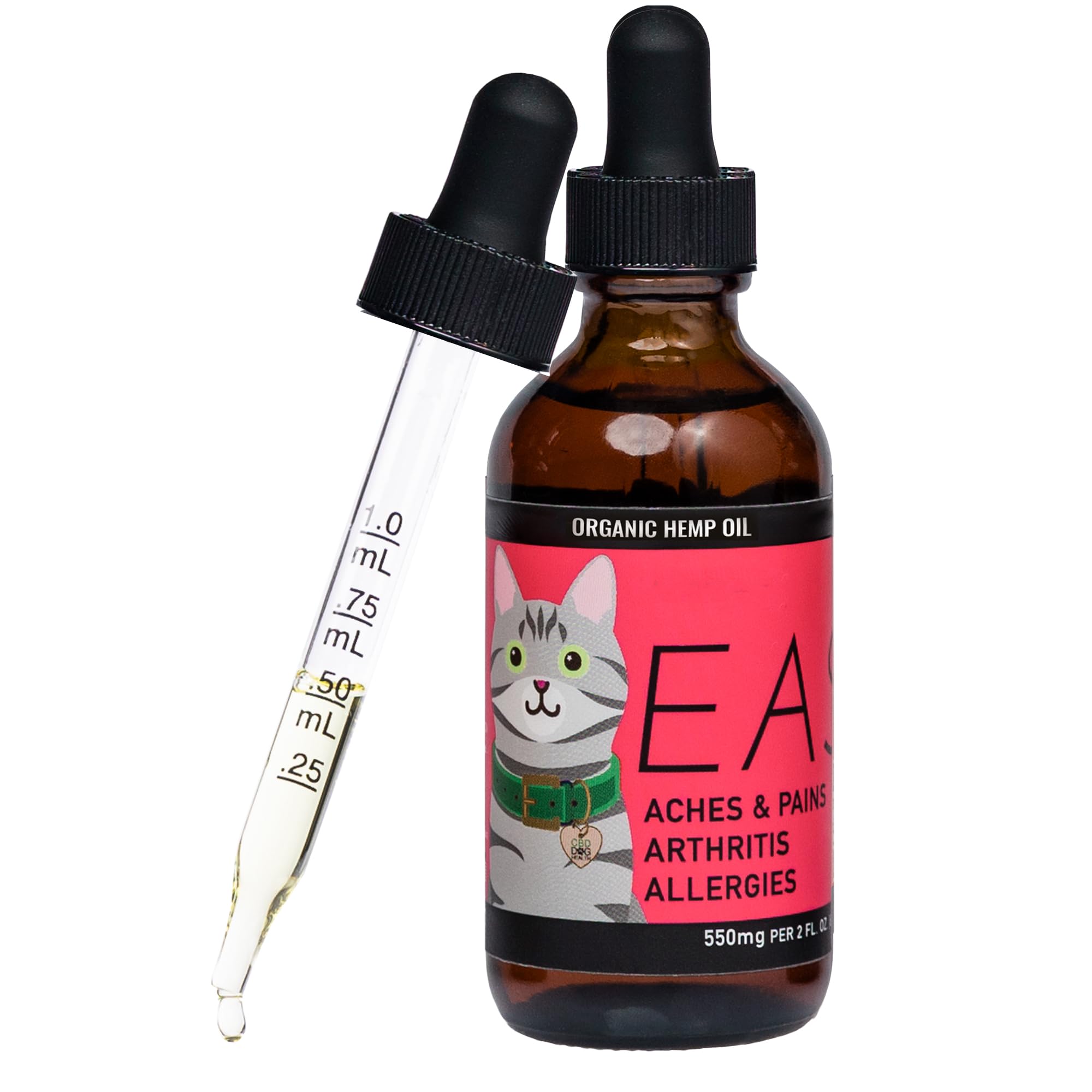 Hemp Dog Health Ease Hemp Oil for Cats: Joint and Muscle Pain Relief for Cats | Cat Arthritis Pain Relief | Cat Allergy Relief | Effective Anti Itch for Cats | Easy-to-Give Hemp Drops for Cats