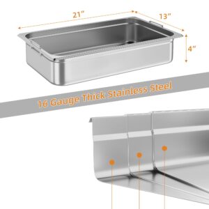 Full Size Steam Table Pans with Handle, 6-Pack 4 Inch Deep Restaurant Steam Table Pans Commercial, Anti-Jamming Hotel Pan Stainless Steel