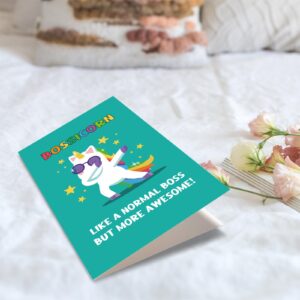 Obbyidk Funny Bossicorn Boss's Day Card, Cute Unicorn Boss Birthday Card, Boss Thank You Card, Like A Normal Boss but More Awesome