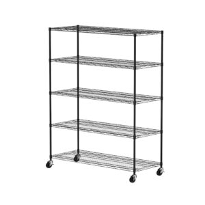 RenwDong 5-Tier Metal Wire Shelving Unit with Wheels, 60" L×24" W×72" H Heavy-duty Adjustable Shelving and Storage racks, for Commercial, School, Home, Garage, Warehouse, Industrial(black)