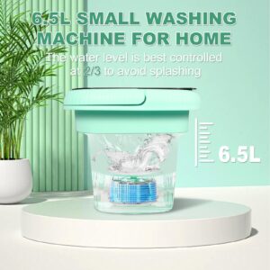 QHULKHQ Portable Washing Machine, Mini Foldable Washing Machine 6.5L with 3 Modes Cleaning for Underwear, Sock and Small Delicates, Mini Washing Machine for Apartment, Camping, RV (Green)