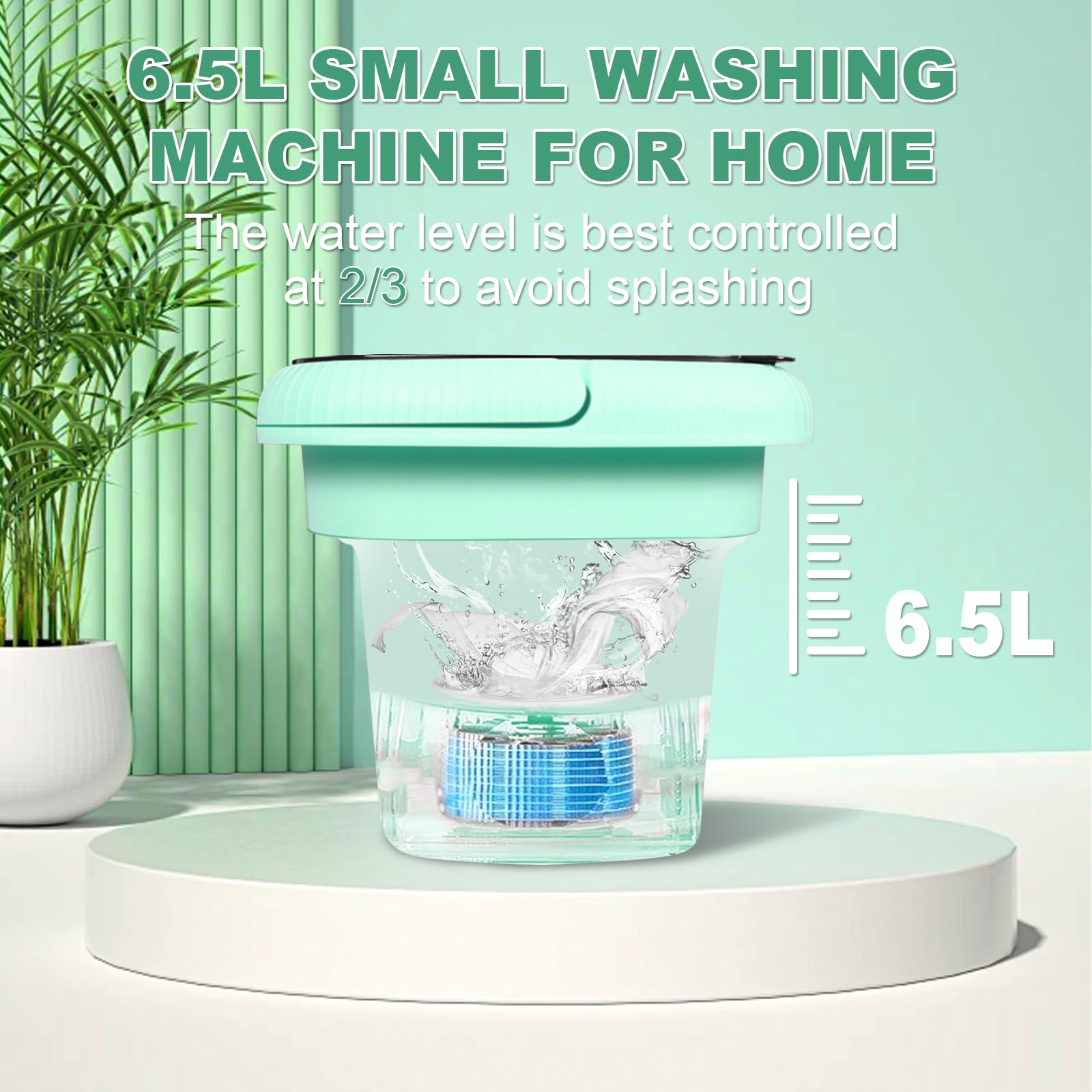 QHULKHQ Portable Washing Machine, Mini Foldable Washing Machine 6.5L with 3 Modes Cleaning for Underwear, Sock and Small Delicates, Mini Washing Machine for Apartment, Camping, RV (Green)