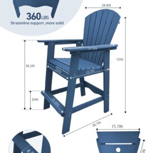 Aoorun 51.9''Poly Patio Chairs bar Height，high Outdoor Chairs Table hdpe, Tall Adirondack Set for 2 (30.7" D x 27.9" W) - Navy Blue