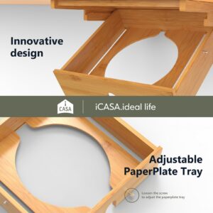 iCASA 8-11 Inch Adjustable Paper Plate Dispenser, Upgraded Wooden Under Cabinet Plate Holder, Kitchen Organizer for Round Plates