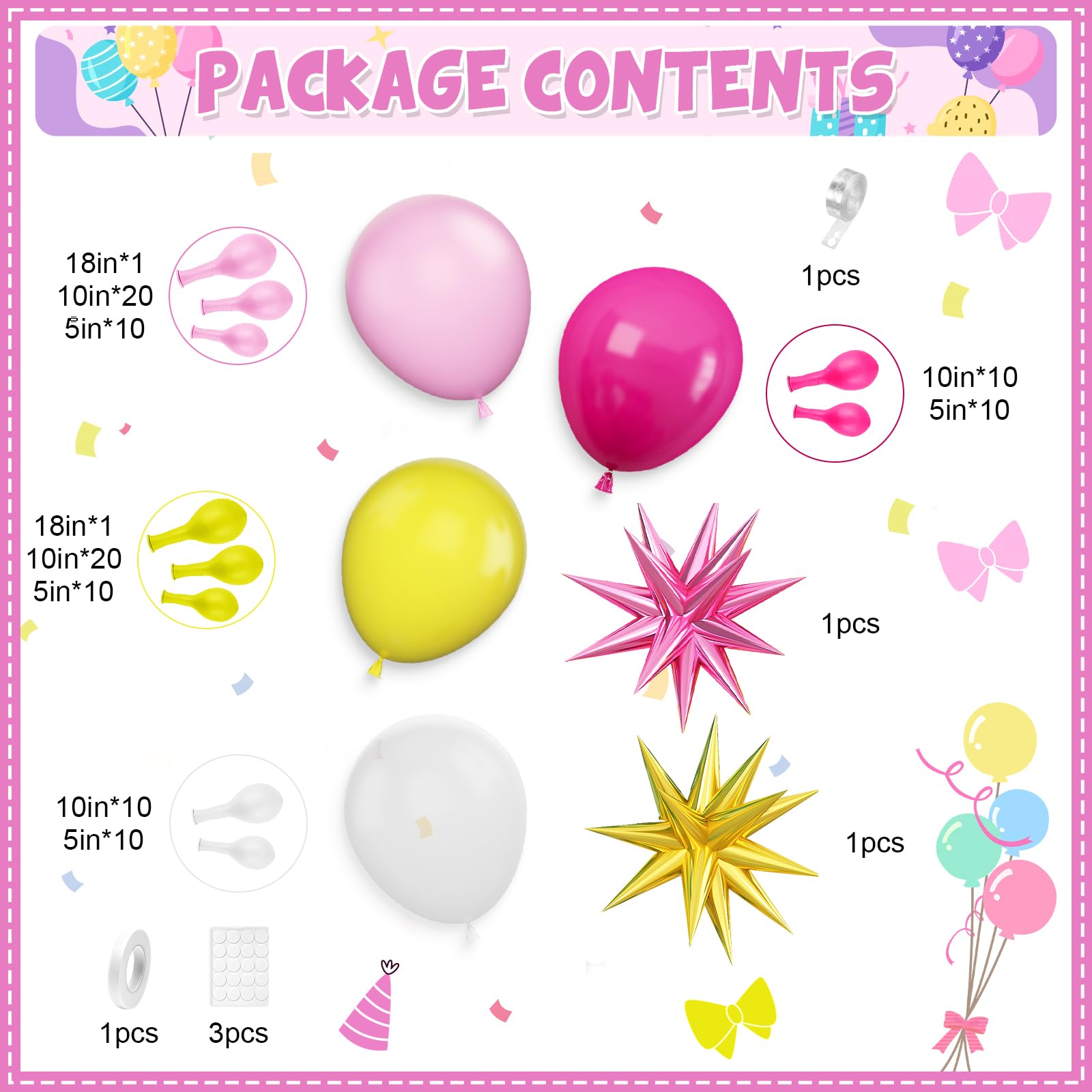 Hot Pink Yellow Balloon Arch Kit, Yellow Pink Clear Balloon Garland Kit with Large Pink Gold Star Foil Balloons, for Baby Shower Butterfly Fiesta Princess Birthday Wedding Bridal Party Decorations