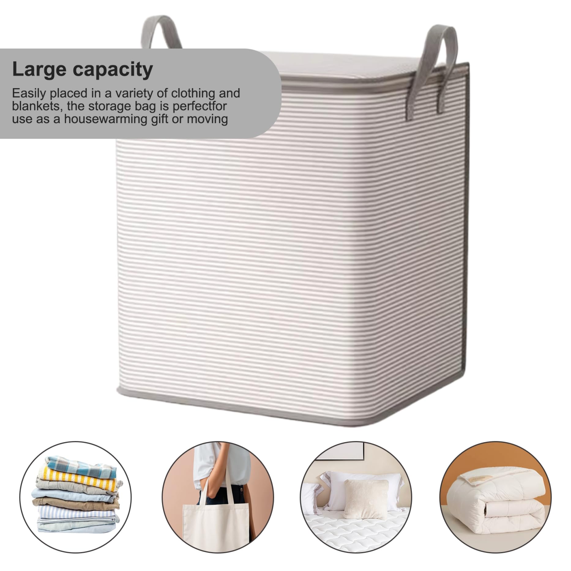 SWEETBIUTI Clothes Hamper Closet Organiser 140L Large Laundry Basket with Zip Cover ＆ Handles Foldable Blanket Organizer Storage Bag for Duvet Quilts Moving House.