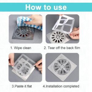 Shower Drain Hair Catcher Disposable 50 Pack，4" X 4" Shower Drain Cover Mesh Stickers Easy to Install and Clean Suit for Bathtub, Bathroom, Kitchen and Laundry