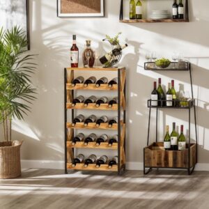 LUMAMU 20 Bottle Wine Rack Freestanding Floor with Wood Top,Wobble-Free 5 Tier Wine Display Storage Stand Shelf,Stackable Modular Wine Bottle Holder Rack for Kitchen,Cellar,Living Room