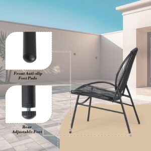 Athena Collection 3-Piece Patio Conversation Set, All-Weather Rattan Acapulco Chair and Round Table Set Bistro Set Indoor Outdoor Seating Furniture Set for Balcony, Pool, Garden, Backyard, Black